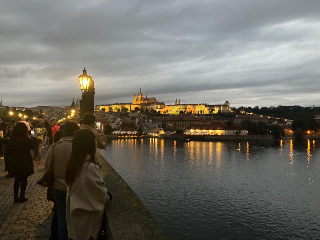 Charles Bridge and Prague Castle, at night